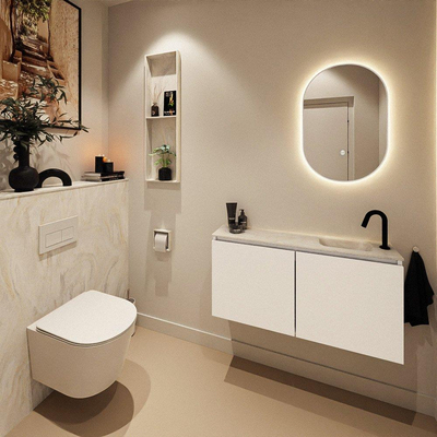 MONDIAZ TURE-DLUX Meuble WC 100 cm Talc. EDEN lavabo Ostra position droite. Avec 1 trou de robinetterie.