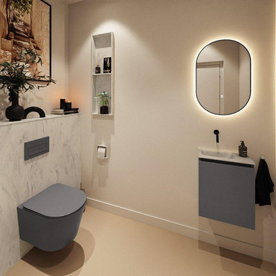 MONDIAZ TURE-DLUX meuble WC 40 cm Dark Grey. Lavabo EDEN Opalo position gauche. Sans trou de robinet.