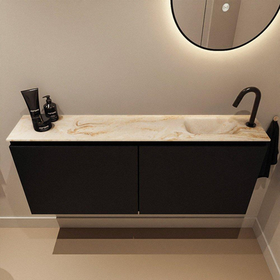 MONDIAZ TURE-DLUX Meuble WC 120 cm Urban. EDEN lavabo Frappe position à droite. Avec 1 trou de robinet.