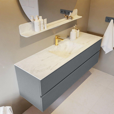 Mondiaz VICA-DLUX ensemble de meuble de salle de bain - 150cm - meuble sous-vasque plata - 2 tiroirs - lavabo encastrée cloud milieu - 1 trou de robinet - version haute de 60cm - opalo