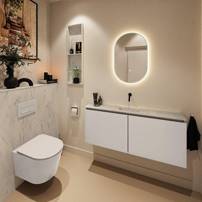 MONDIAZ TURE-DLUX Meuble toilette - 120cm - Linen - EDEN - vasque Opalo - position centrale - sans trou de robinet