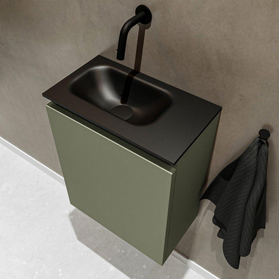 MONDIAZ TURE Toiletmeubel 40x23x50cm met 0 kraangaten 1 deuren army mat Wastafel Eden links Solid Surface Zwart