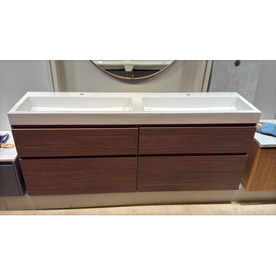 INK Wastafelonderkast - 180x45x65cm - 4 lades - greeploos - met houten keerlijst - MDF - Warm walnoot - OUTLET UDEN