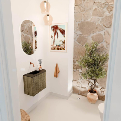 Mondiaz JOYA 51.6cm toiletmeubel - ronding rechts kleur Dusk - Wastafel FAYE positie Links Zonder kraangat kleur Urban.