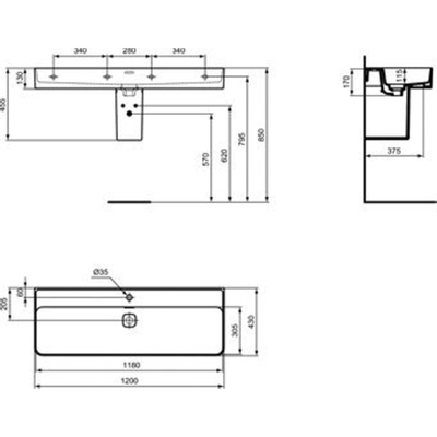 Ideal standard Strada ii lavabo 1 trou pour robinet avec trop-plein 120x43cm blanc