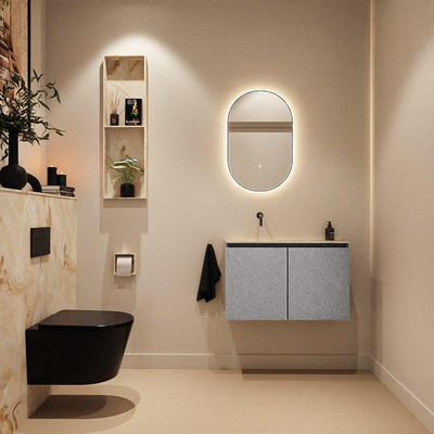 MONDIAZ TURE-DLUX Meuble toilette - 80cm - Plata - EDEN - vasque Frappe - position gauche - sans trou de robinet