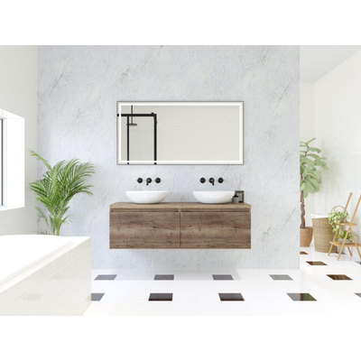 HR badmeubelen Matrix 3D badkamermeubelset 140cm 2 laden greeploos met greeplijst in kleur Charleston met bovenblad charleston