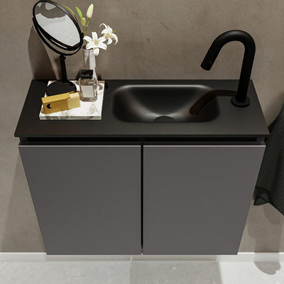 MONDIAZ TURE Fonteinset - 60x23x50cm - 1 kraangat - 2 deuren - darkgrey mat - Wasbak rechts - Solid Surface Zwart