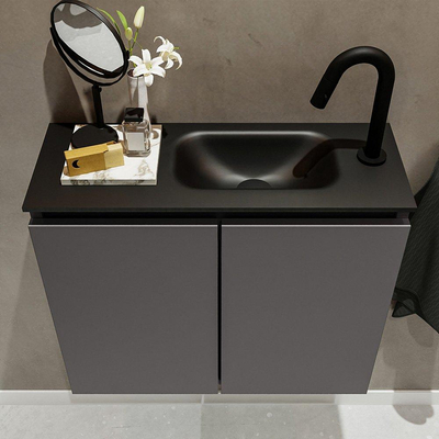 Mondiaz TURE Meuble lave-mains 60x23x50cm 1 trou de robinet 2 portes Dark grey mat Lavabo Eden Droite Solid Surface Noir