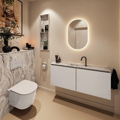 MONDIAZ TURE-DLUX Meuble toilette - 120cm - Linen - EDEN - vasque Glace - position centrale - 1 trou de robinet