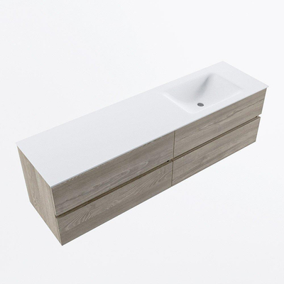 Mondiaz Vica ensemble de meuble de salle de bain - 170cm - meuble sous-vasque marron clair gris - 4 tiroirs - lavabo nuage droite - sans trous de robinet - version haute de 60cm - talc