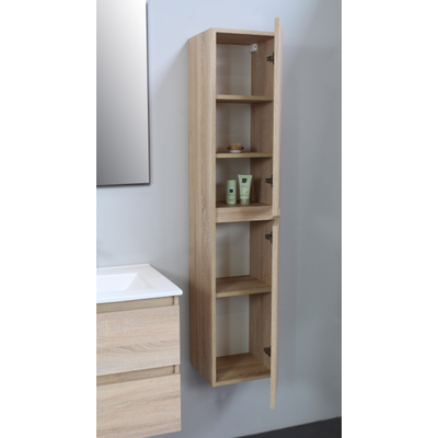 Basic Bella hoge kast - 145x30x30cm - 2 deuren - greeploos - eiken