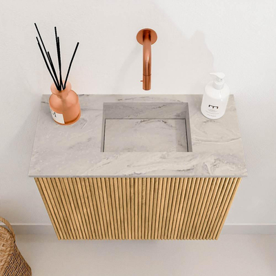 Mondiaz JOYA-DLUX 50cm toiletmeubel - kleur Oak - Wastafel FAYE positie Rechts Zonder kraangat kleur Glace.