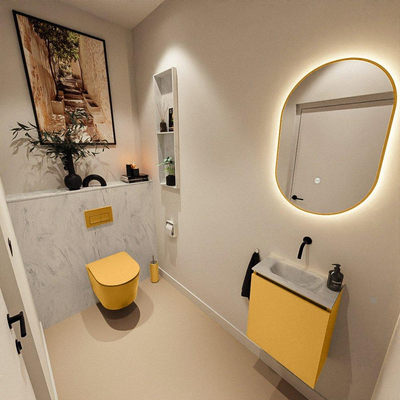 MONDIAZ TURE-DLUX Meuble WC 40 cm Ocher. EDEN vasque Opalo position milieu. Sans trou de robinet.