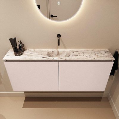 MONDIAZ TURE-DLUX meuble WC 120 cm Rosee. Lavabo EDEN Glace position milieu. Sans trou de robinet.