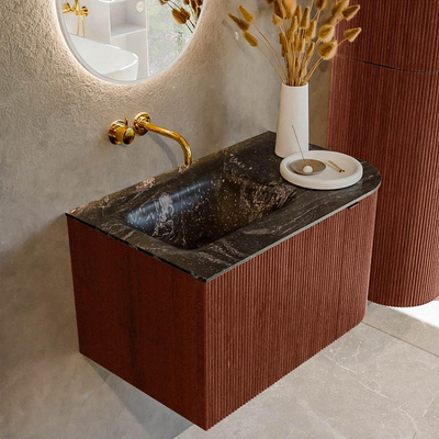 Mondiaz KURVE-DLUX Ensemble meuble de salle de bains - 75x46x40cm - 1 tiroir - 1 porte - lavabo solid surface - gauche - sans trou de robinet - Ruby