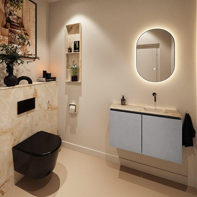 MONDIAZ TURE-DLUX Meuble toilette - 80cm - Plata - EDEN - vasque Frappe - position droite - sans trou de robinet