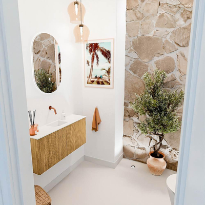 Mondiaz JOYA 90cm toiletmeubel - kleur Oak - Wastafel FAYE positie Midden Zonder kraangat kleur Talc.