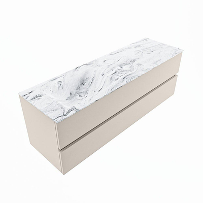 Mondiaz VICA-DLUX Ensemble de meuble de salle de bain - 150cm - meuble sous-vasque lin - 2 tiroirs - lavabo encastré nuage gauche - 1 trou de robinet - version haute de 60cm - glace