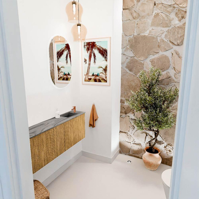 Mondiaz JOYA-DLUX 111.6cm toiletmeubel - ronding links kleur Oak - Wastafel FAYE positie Rechts 1 kraangat kleur Sombra.