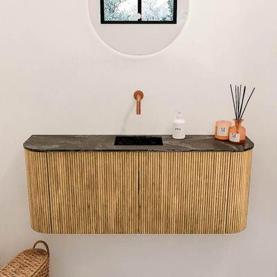 Mondiaz JOYA-DLUX 103.2cm toiletmeubel - ronding links en rechts kleur Oak - Wastafel FAYE positie Midden Zonder kraangat kleur Lava.