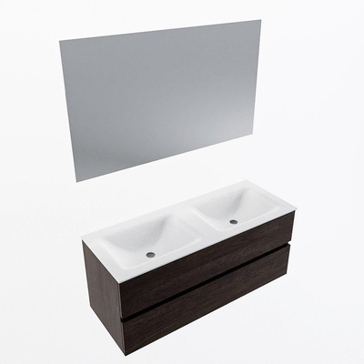 Mondiaz VICA ensemble de meuble de salle de bain - 120cm - meuble sous-vasque marron foncé - 2 tiroirs - lavabo nuage double - 2 trous de robinet - couleur talc - miroir LED - version XL 60cm de haut