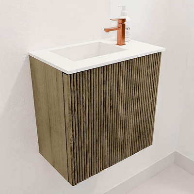 Mondiaz JOYA Meuble de toilette 40cm - couleur Dusk - Lavabo FAYE position Gauche 1 trou de robinet couleur Talc