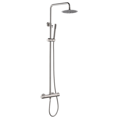 Wiesbaden 304 thermostatische regendoucheset – opbouw – Ø25 cm hoofddouche – 2-standen handdouche – geborsteld RVS