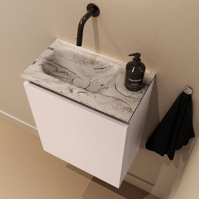 MONDIAZ TURE-DLUX Meuble toilette - 40cm - Rosee - EDEN - vasque Glace - position gauche - sans trou de robinet