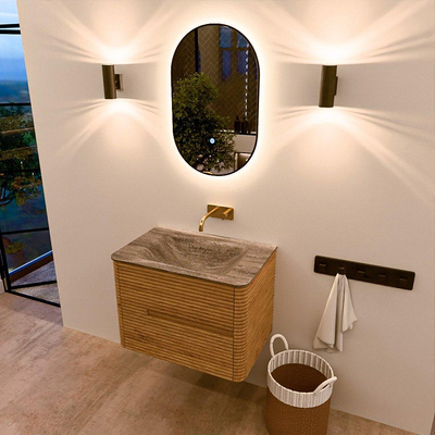 Mondiaz CIRO-DLUX Ensemble de meubles de salle de bains - 70x45x50cm - lavabo en solid surface Oza - 1 vasque au milieu - sans trous de robinet - 2 tiroirs - Chêne