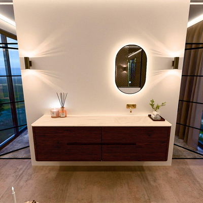 Mondiaz CIRO-DLUX Badkamermeubelset - 180x45x50cm - Solid surface wastafel Meli - 1 wasbak Rechts - zonder kraangaten - 4 lades - Ruby