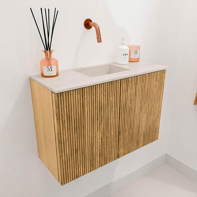 Mondiaz JOYA-DLUX 60cm toiletmeubel - kleur Oak - Wastafel FAYE positie Midden Zonder kraangat kleur Meli.