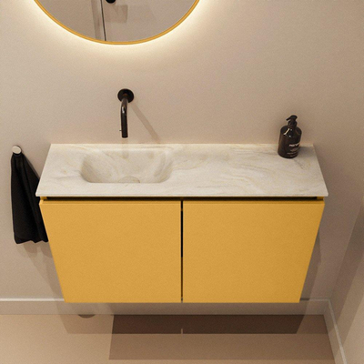 MONDIAZ TURE-DLUX 80cm meuble de toilettes Ocher. EDEN lavabo Ostra position gauche. Sans trou de robinet.