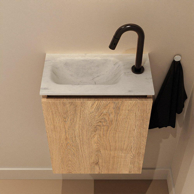 MONDIAZ TURE-DLUX Meuble toilette - 40cm - Washed Oak - EDEN - vasque Opalo - position gauche - 1 trou de robinet