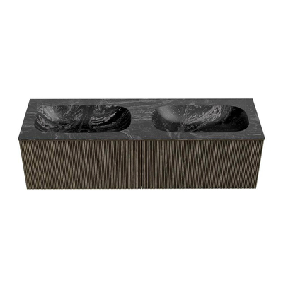 Mondiaz KURVE-DLUX Ensemble de meuble de salle de bains - 150x46x40cm - 2 tiroirs - lavabo solid surface - double - sans trou de robinet - Shadow