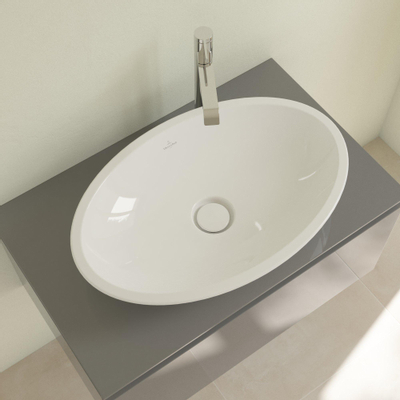 Villeroy & Boch Loop en Friends opzetwastafel met plug met keramische afdekking 63x43cm zonder overloop zonder kraangat wit