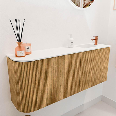 Mondiaz JOYA 101.6cm toiletmeubel - ronding links kleur Oak - Wastafel FAYE positie Rechts 1 kraangat kleur Talc.