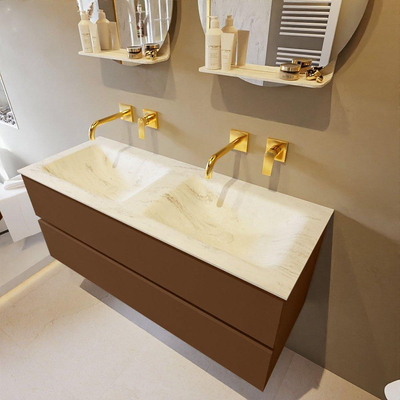 Mondiaz VICA-DLUX ensemble de meuble de salle de bain - 120cm - meuble sous-vasque reposant - 2 tiroirs - lavabo encastrée cloud double - sans trous de robinet - version haute de 60cm - opalo