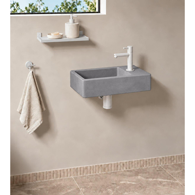 Fortifura Fuente fonteinset - 40x22x8cm - kraangat rechts - met kraan mat wit - beton (grijs)