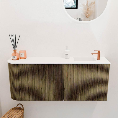 Mondiaz JOYA 101.6cm toiletmeubel - ronding links kleur Dusk - Wastafel FAYE positie Rechts 1 kraangat kleur Talc.