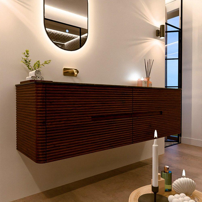 Mondiaz CIRO-DLUX Meuble de salle de bains - 170x45x50cm - vasque solid surface Lava - 1 lavabo à gauche - sans trous de robinet - 4 tiroirs - Ruby
