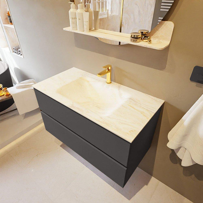 Mondiaz VICA-DLUX ensemble de meuble de salle de bain - 90cm - meuble sous-vasque gris foncé - 2 tiroirs - lavabo encastré nuage milieu - 1 trou de robinet - version haute de 60cm - ostra