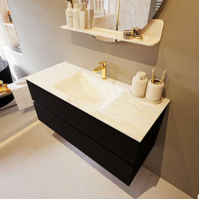 Mondiaz VICA-DLUX ensemble de meuble de salle de bain - 110cm - meuble sous-vasque urban - 2 tiroirs - lavabo encastré cloud milieu - 1 trou de robinet - version haute de 60cm - ostra