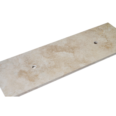 Saniclass Travertine Topblad - 140x46cm - zonder kraangaten - 2 sifon-uitsparingen - gemeleerd natuursteen