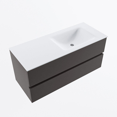 Mondiaz VICA ensemble de meuble de salle de bain - 110cm - meuble sous-vasque gris foncé - 2 tiroirs - lavabo cloud droite - 1 trou de robinet - version haute de 60cm - talc