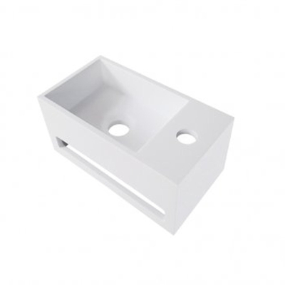 Wiesbaden Julia fonteinbak 35.6x20.3x15.9cm met handdoekhouder kraangat rechts solid surface wit - licht beschadigd - OUTLET UDEN