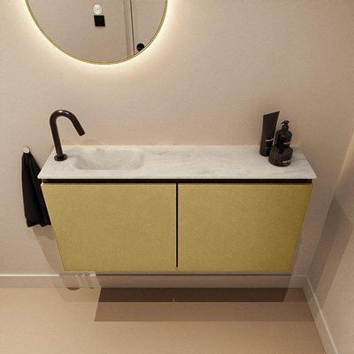 MONDIAZ TURE-DLUX Meuble toilette - 100cm - Oro - EDEN - vasque Opalo - position gauche - 1 trou de robinet