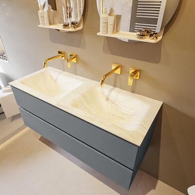 Mondiaz VICA-DLUX ensemble de meuble de salle de bain - 120cm - meuble sous-vasque plata - 2 tiroirs - lavabo encastré cloud double - sans trous de robinet - miroir modèle spot - version XL 60cm de haut - ostra