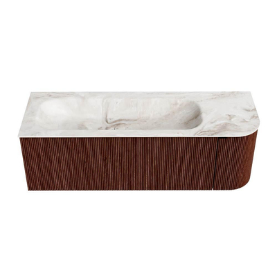 Mondiaz KURVE-DLUX Badkamermeubelset - 135x46x40cm - 1 lade - 1 deur - wastafel solid surface - links - 1 kraangat - Ruby