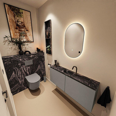 MONDIAZ TURE-DLUX meuble WC 120 cm Smoke. EDEN lavabo Lava position centrale. Avec 1 trou de robinet.